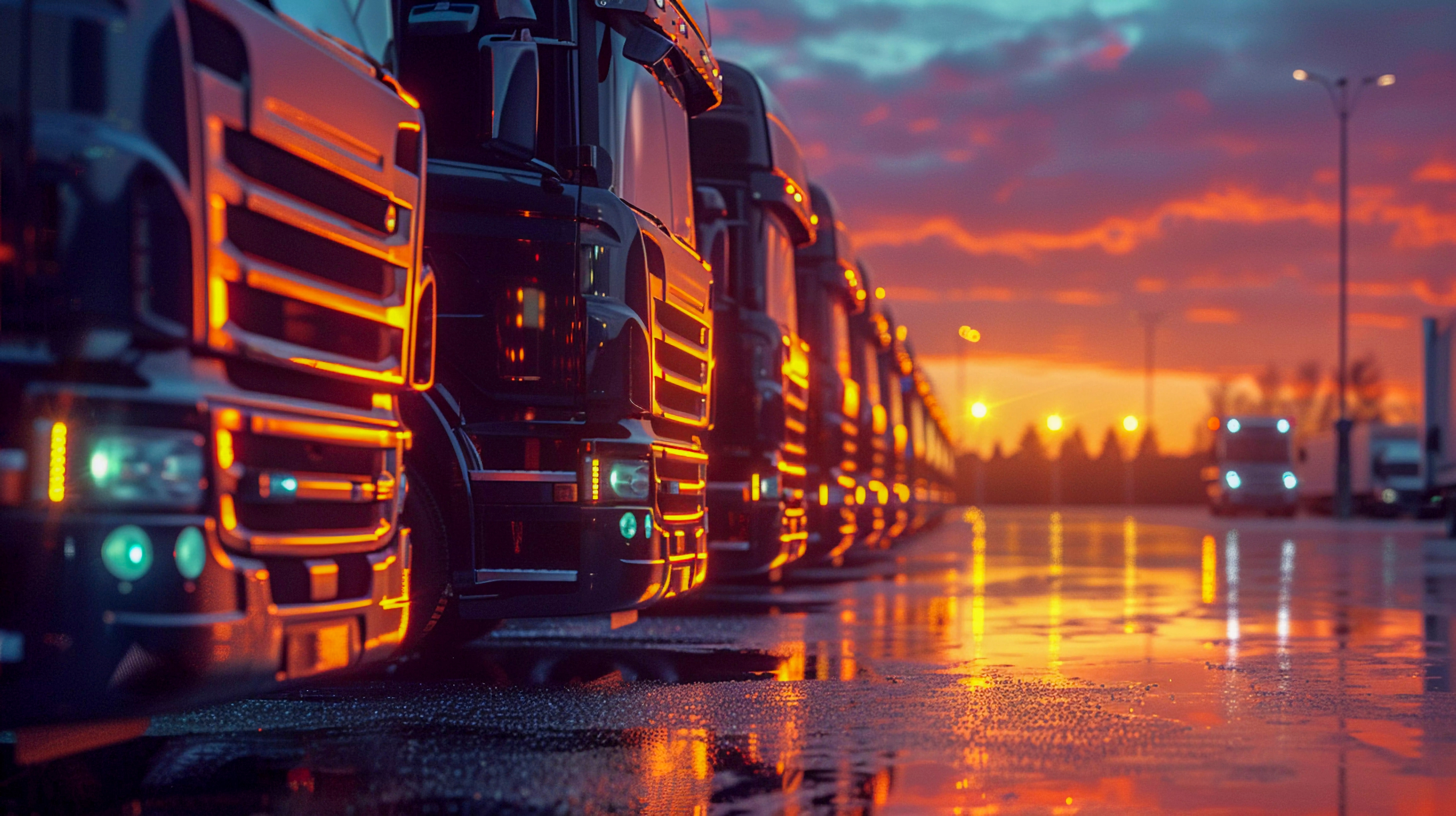 Fleet vehicles on highway with GPS tracking overlay